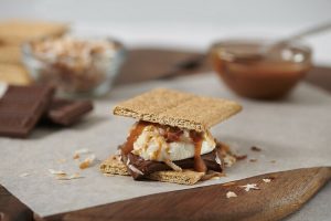 graham cracker smore with toasted coconut